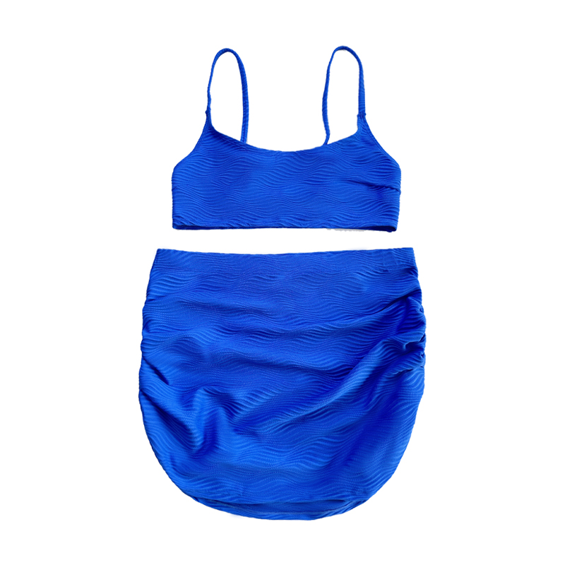 Grundläggande Suspender Swimsuit veckad kjol blå mönster specialduk