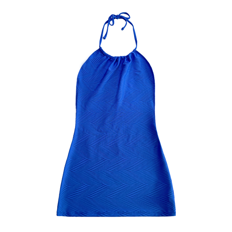 Blå mönster Specialduk Halter Strap Dress One-Piece Baddräkt