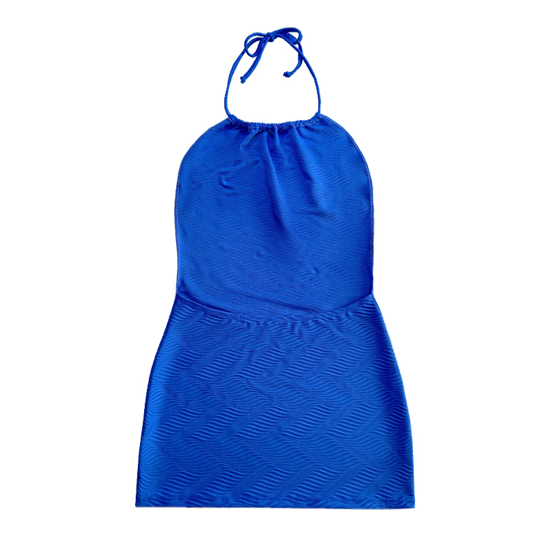 Blå mönster Specialduk Halter Strap Dress One-Piece Baddräkt