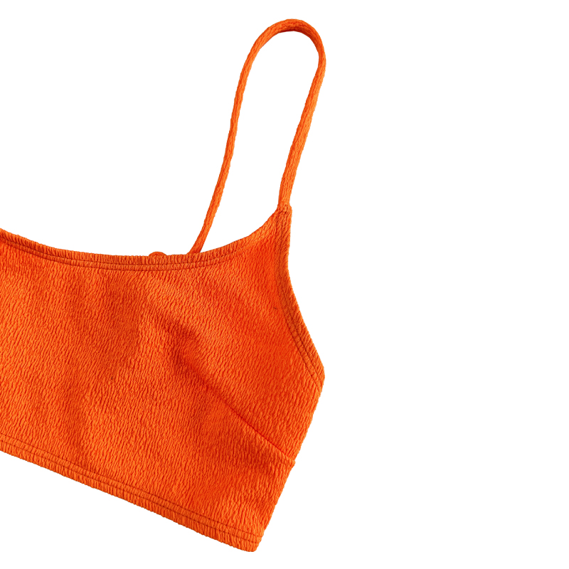 Orange crepe tyg basblus dra veckad kjol sexig tvådelar baddräkt