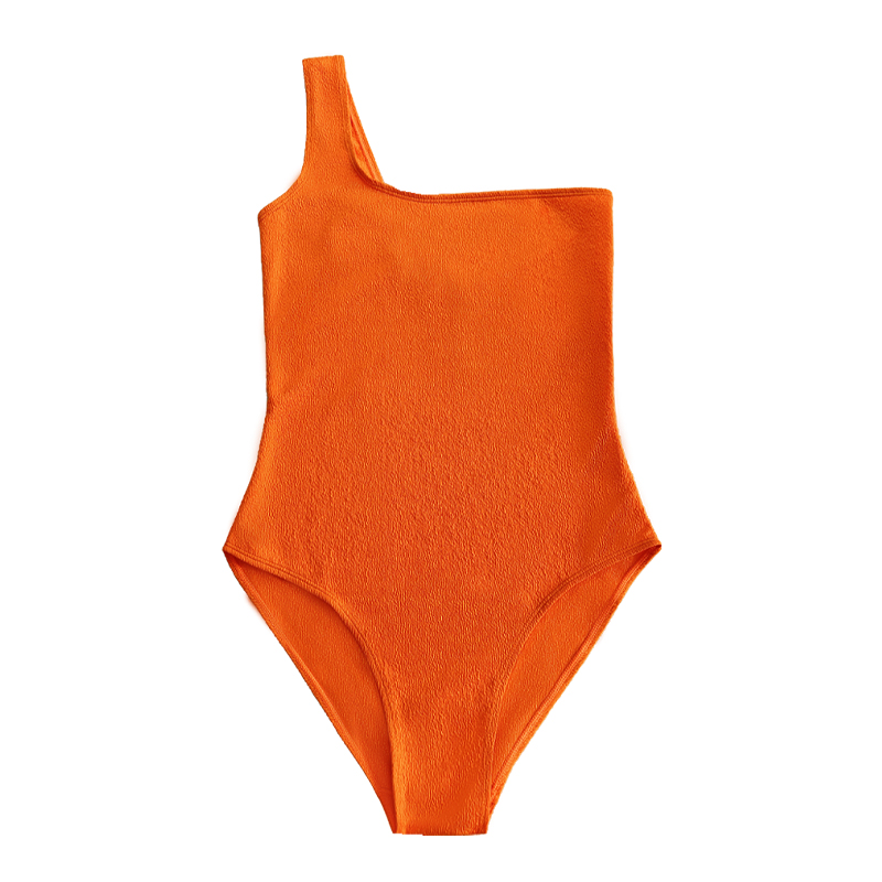 Orange Ruffled tyg en-axel sexig baddräkt i ett stycke