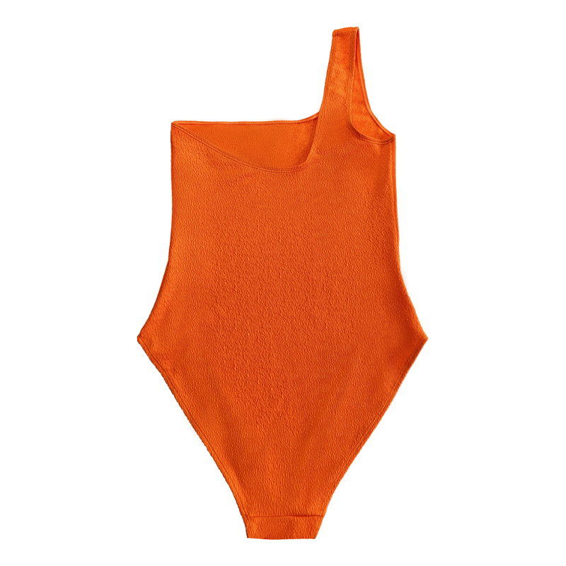 Orange Ruffled tyg en-axel sexig baddräkt i ett stycke