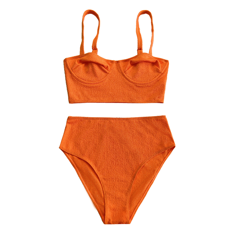 Orange rufsled tyg bred hem byst linje split baddräkt