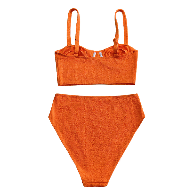 Orange rufsled tyg bred hem byst linje split baddräkt