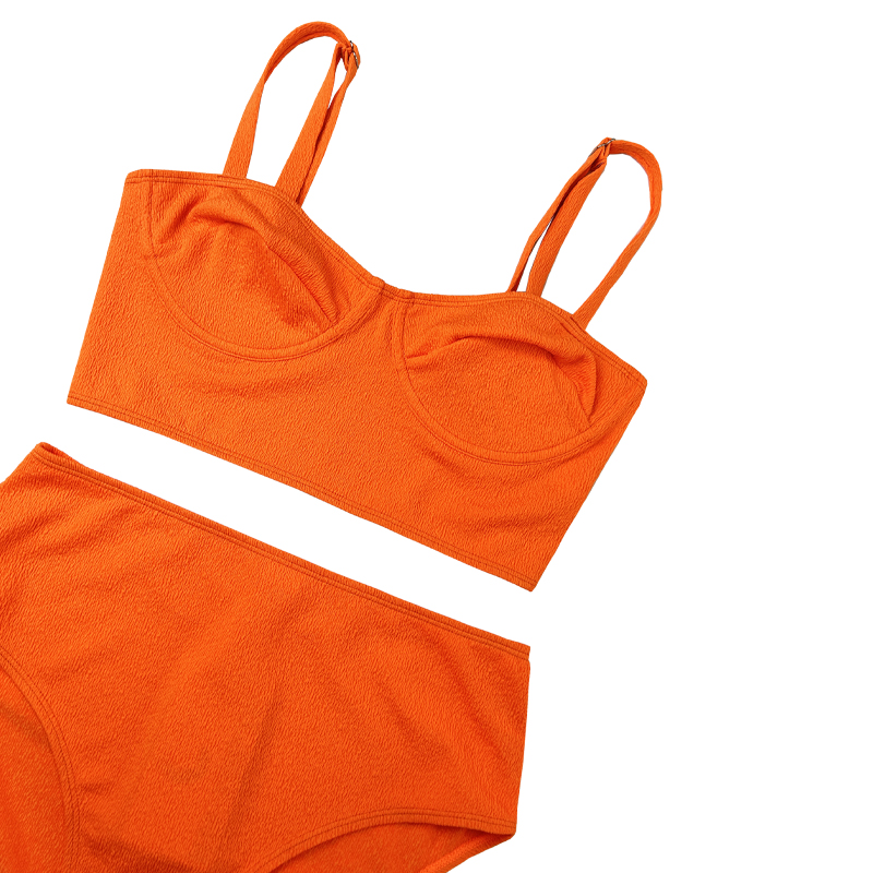 Orange rufsled tyg bred hem byst linje split baddräkt