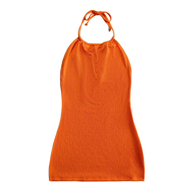 Orange ruffle tyg halter rem klänning baddräkt