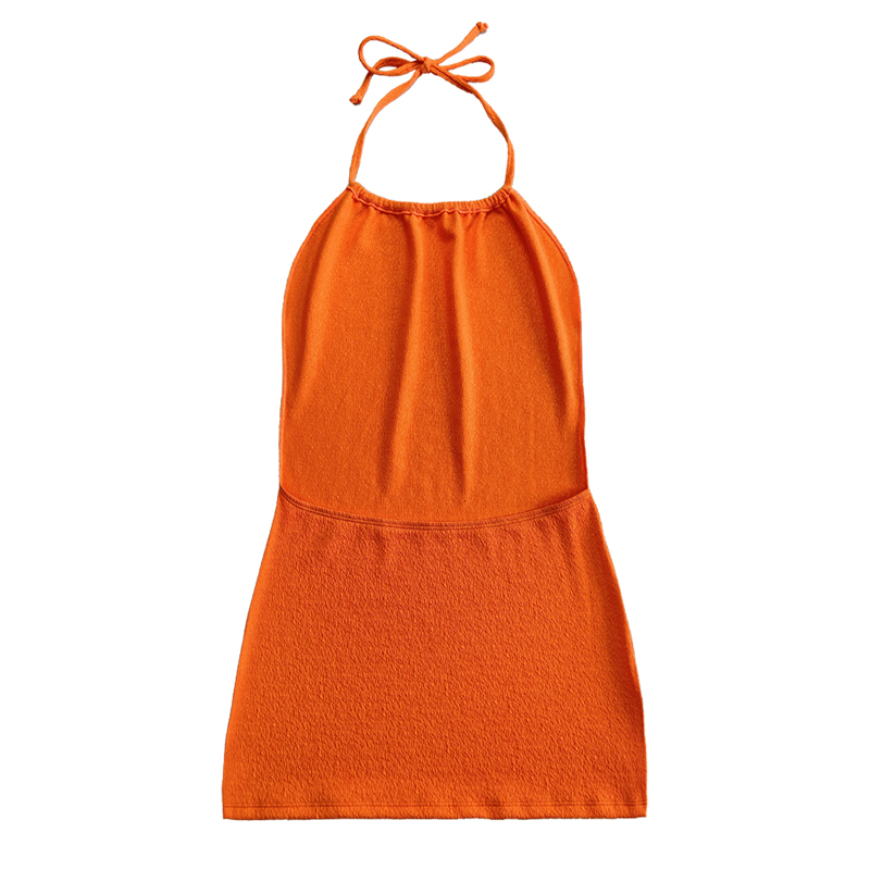 Orange ruffle tyg halter rem klänning baddräkt