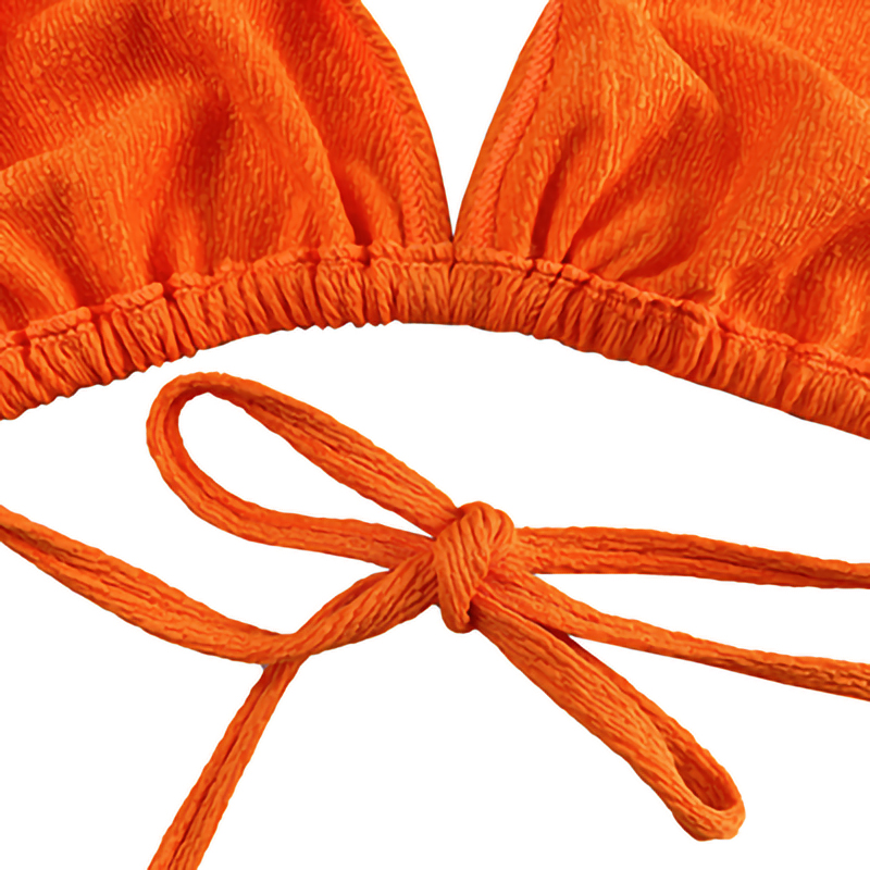 Orange ruffle tyghalter, stativkopp, tredelad baddräkt