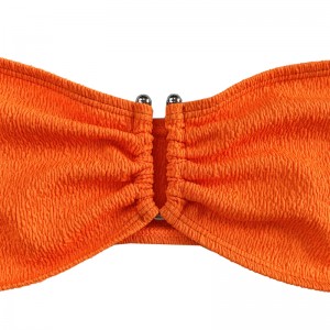 Orange ruffle tyg stropplös topp up u-split baddräkt