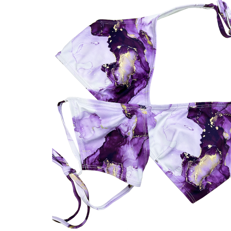 Purple Rendered Gradient Color Hanging Neck Strap Square Design Sense Split Swimsuit