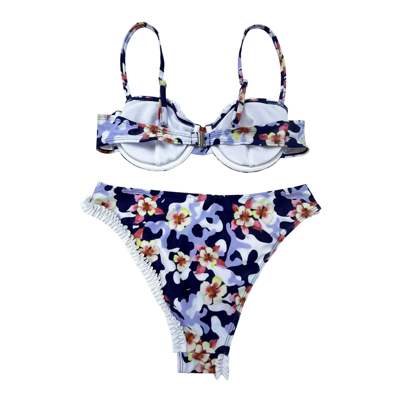 Blommig rufsad oregelbunden bikini sätter tvådelar baddräkt
