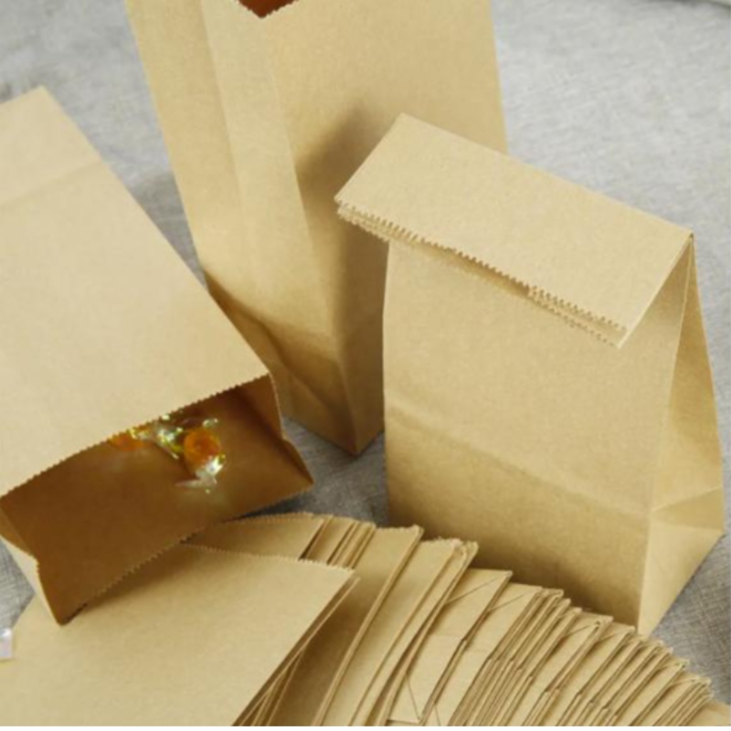 Engångsbiologisknedbrytbar kaffebönbakeri anpassad färg mat Kraft Brown Inget handtag SOS Ta bort papperspåse