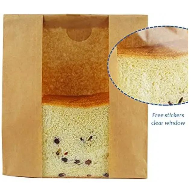 Anpassad tryckning Kraftpappersbrödpåse med fönsterförsegling klistermärke Förpackning av brödpåse matförpackning