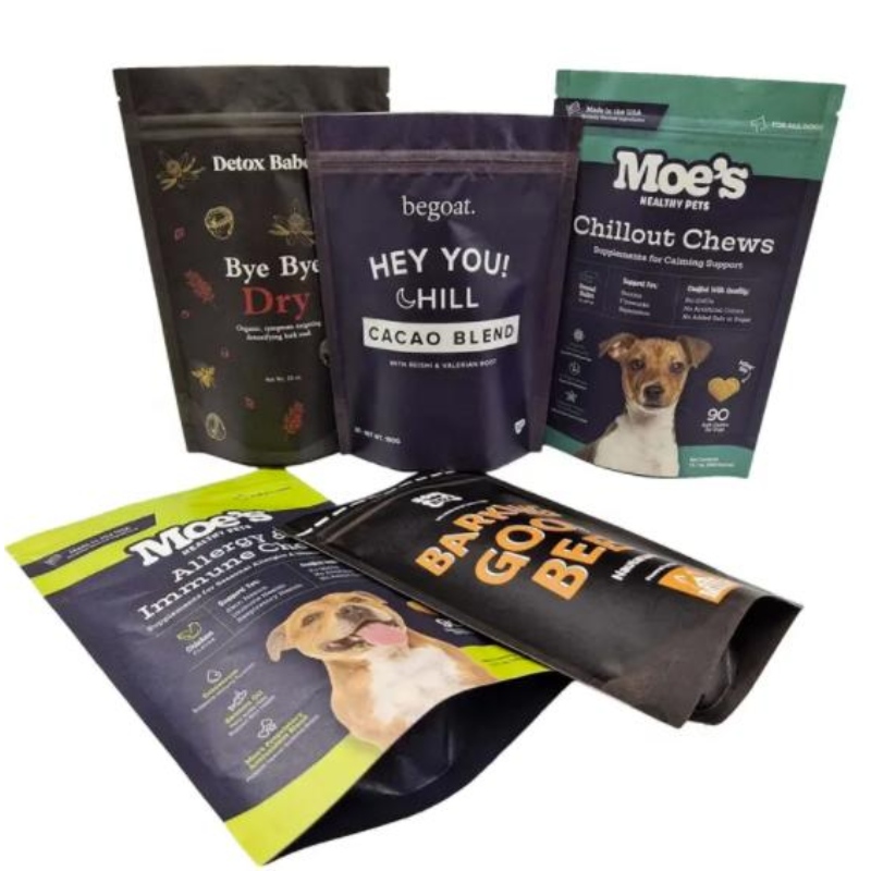 Anpassad designförpackning blixtlåsspåse plastpåsar logo husdjur snacks hund behandla väska husdjur väska paket