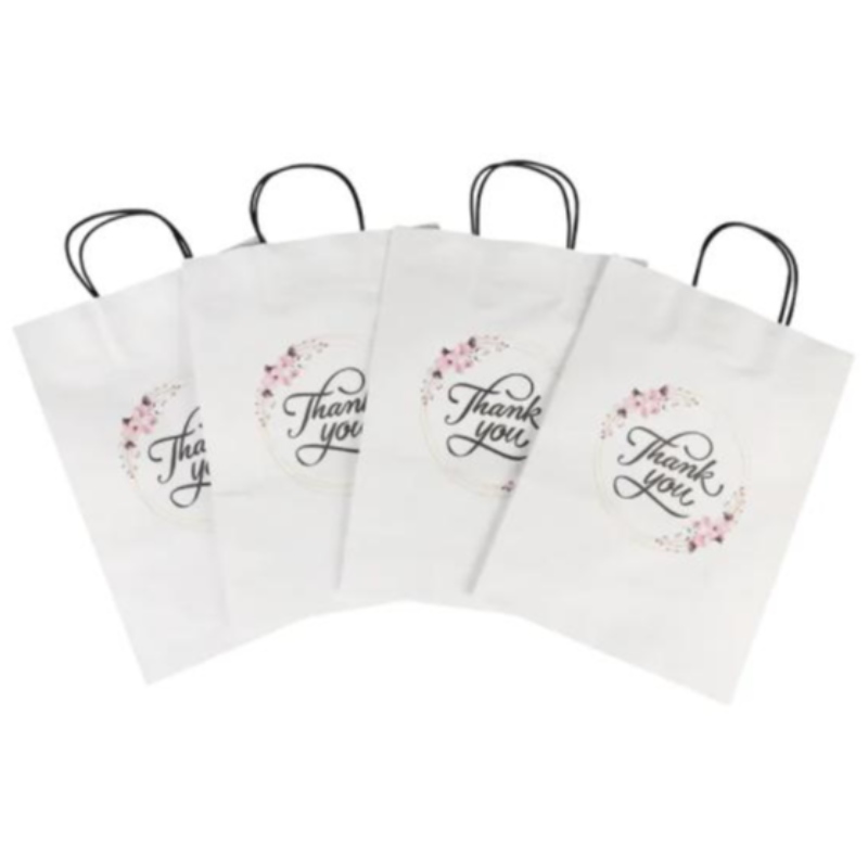 Partihandel anpassad storlek utskrift logotyp fancy tack vit kraft papper väska special dag bröllop personlig presentväska med handtag