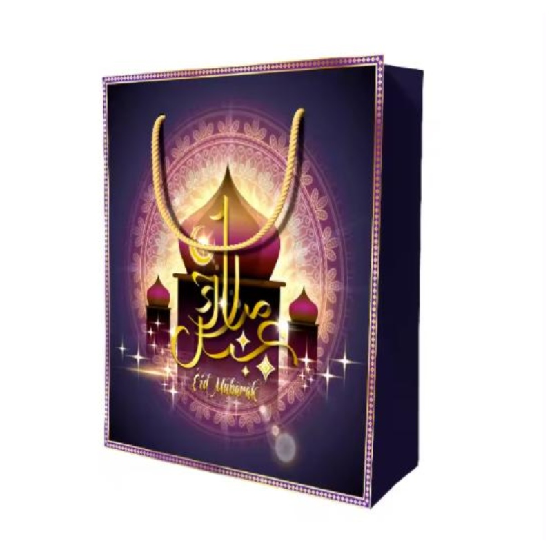 Anpassad design återanvändbar Eid Mubarak Ramanda Muslin Islamisk festival Shopping Packaging Paper Presentväskor med handtag