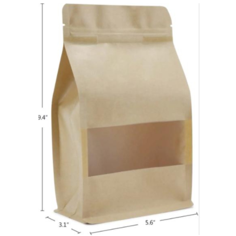Stå upp blixtlåset Brown Kraft Paper återförslutningsbart ziplock värmeförseglingsmat förvaring dopack förpackningspåsar väska med klart fönster