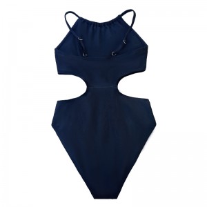 Solid Color Hollow midja Sexig Slim-Fit Ruffle Bekväm baddräkt i ett stycke