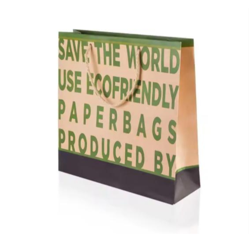 Biologisktnedbrytbar återanvändbar anpassad designlogotyp Tryckt Brown Kraft Craft Boutique Paper Shopping Väskor med bandhandtag