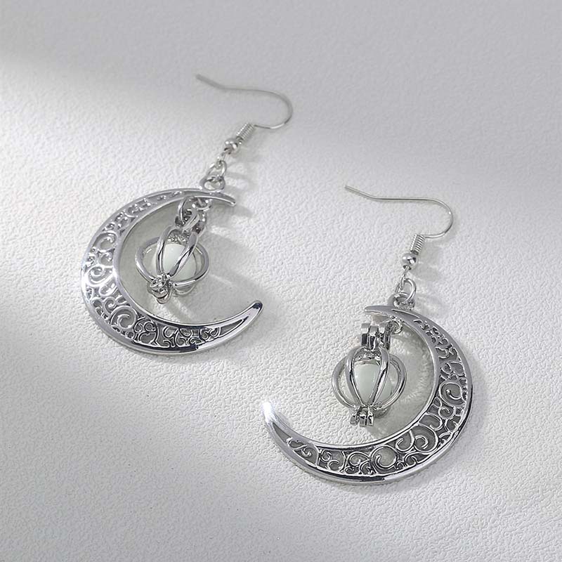 Hongde Glow in The Dark Silver Crescent Moon örhängen
