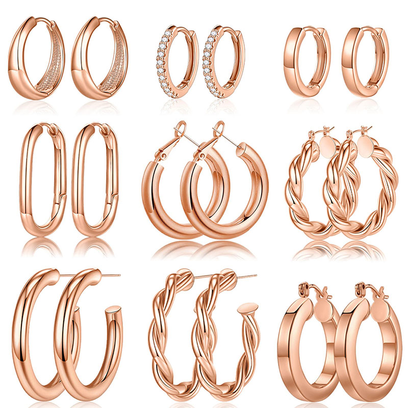 Hongde 14K äkta guldpläterade Chunky Hoop örhängen för kvinnor