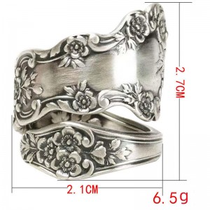 Hongde 925 Sterling Silver Oxiderad Sked Ring Justerbar Ring \\\