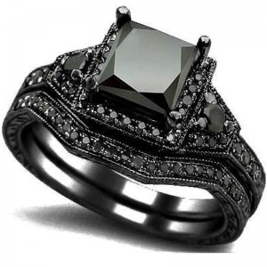 Hongde Black Onyx Princess Cut Anniversary Bröllopsbröllopsring Diamant för kvinna för man