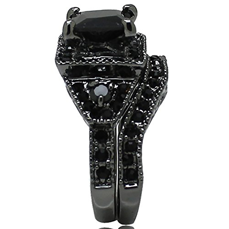 Hongde Black Onyx Princess Cut Anniversary Bröllopsbröllopsring Diamant för kvinna för man