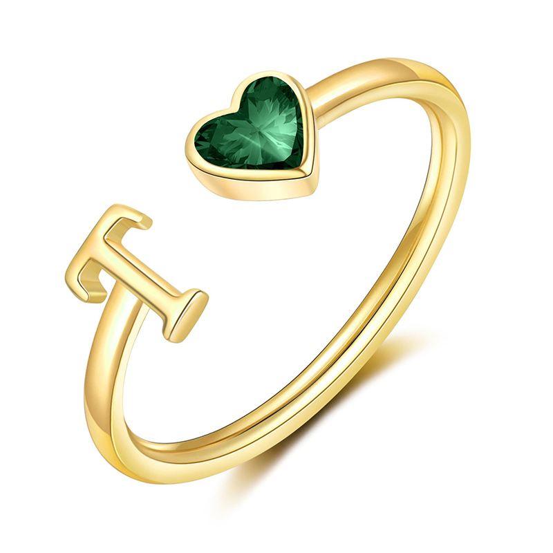 Hongde initiala ringar för kvinnor 14 kg guldpläterade Birthstone ringar, justerbar storlek5-10