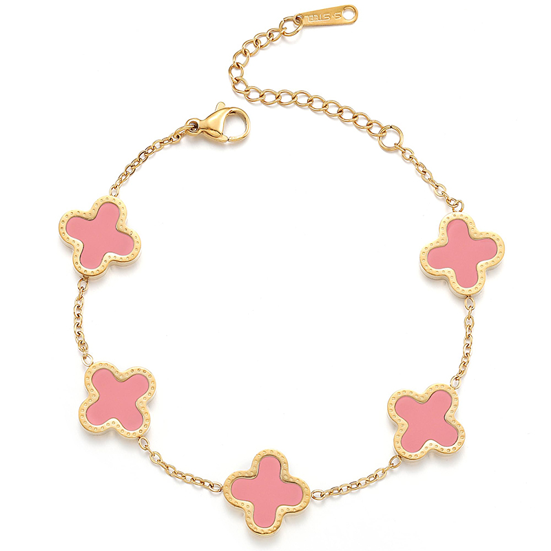 Hongde 18K guld-Pläterade män\s och kvinnor\s fyrklöver Lucky Armband
