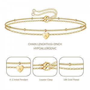 Hongde Golden Heart armband 18K guldpläterad bokstav A-Z Initial Armband Heart Armband Stacks