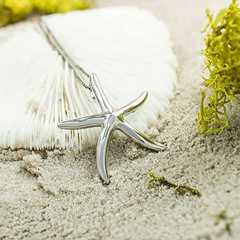 Silverpläterad mässing Starfish hänge Smycken Company Mässing polerad sjöstjärna Ocean Sea Life Halsbandshänge med 18 lådor kedja