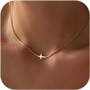 Korshalsband för kvinnor 14K äkta guld Silverpläterad läcker Litet korshänge Choker Enkelt Trendigt Söt Kors Charmkedja Halsband Trosmycken Religiös Minimalistisk gåva