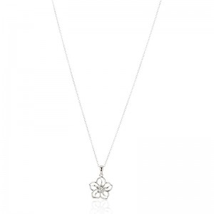 Delikat blommigt hängsmycke Halsband med äkta eller skapat ädelsten Birthstone Flower hänge halsband med kedja i Sterling Silver, 18