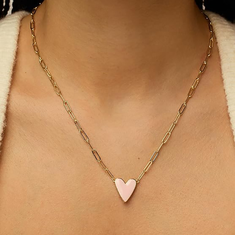 14K guldpläterat hjärta emalj hängsmycke för kvinnor älskar gem Kedja halsband blå rosa lila vit emalj hjärta hängen