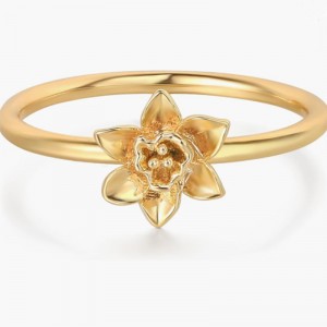 Utsökt 18k guld-Pläterad 925 Sterling Silver Floral Ring med delikat blommande blommedesign - Elegant och lättnatur-Inspirerade smycken för kvinnor