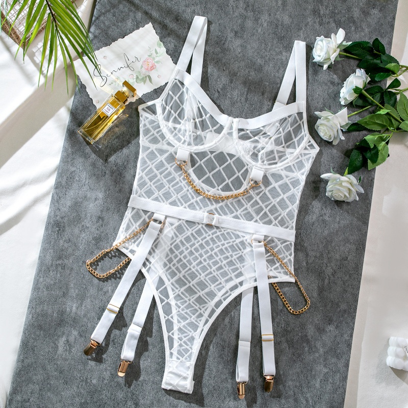 Underkläder för Amazon Cross - Gränsen: rennät, sexig rygglös, hög - Midja bodysuit, erotiska underkläder med metallkedjor. MY96606 Pris:$109.99