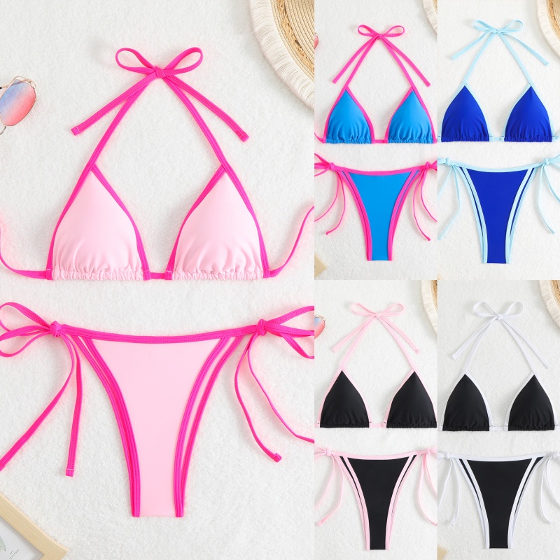2025 NYTT SOLID - Färgkvinnor\S SEXY TWO - bit triangelfärg - Block Bikini. Europeisk och amerikansk stil med band, lämplig för strand och varm källa QT25003 Pris:$79.99
