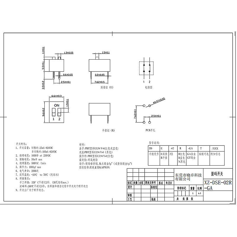 DIP SWITCH XZ-DSE-02RGA, 2p DIP -switch för signalmottagningsmoduler inom fordonets automatiseringsutrustning
