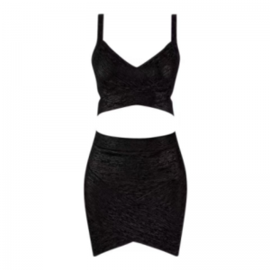 Summer Gold Printed Knit Camisole, Hip Wrap Skirt Set