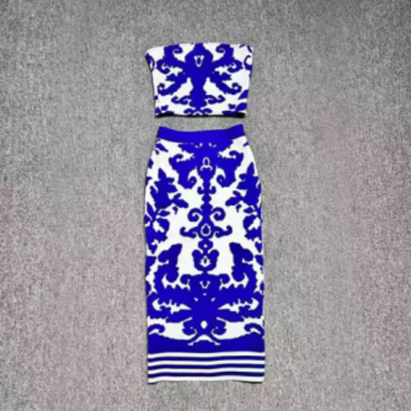 Sommar Jacquard Knit Bustier, Knit Jacquard Hip-längdkjol