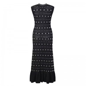 Sommardollars krage ärmlös axel ruffle, metalliska stickade klänningar