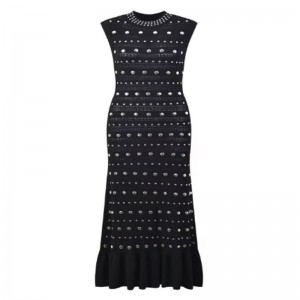 Sommardollars krage ärmlös axel ruffle, metalliska stickade klänningar