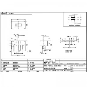 Slide Switch SS23D07, horisontell sida-dra skjutbrytare, golvlampa tre-Position Switch, Power Band Switch