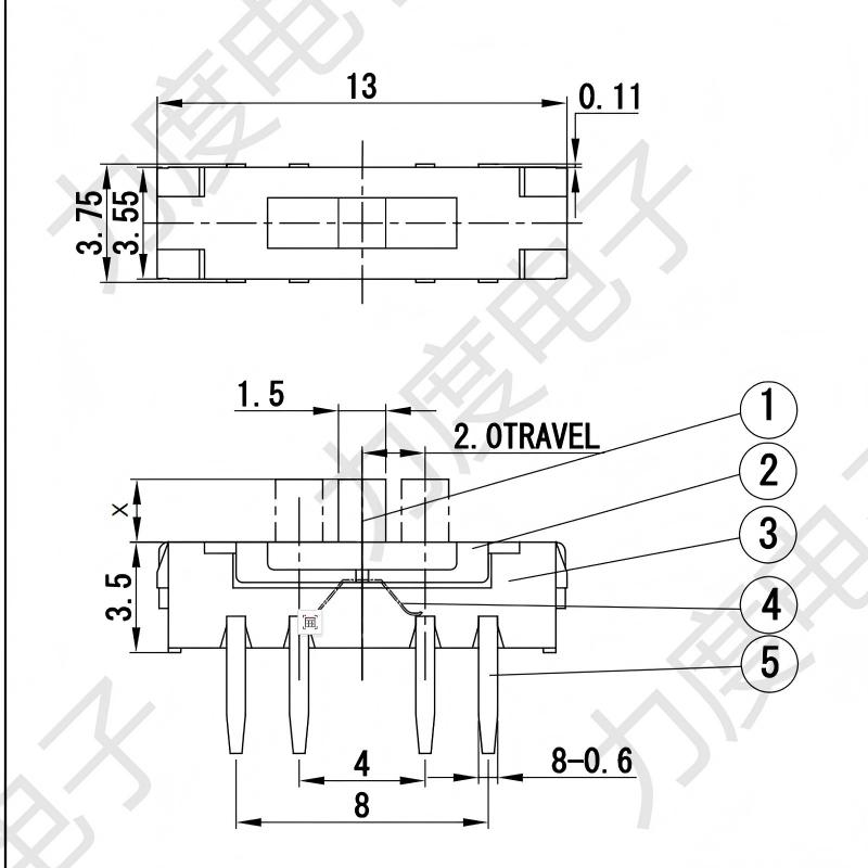 skjutomkopplare MSS-23D19 åtta-stift horisontellt/vertikal omkopplare fäst/stiftlösa tre-position