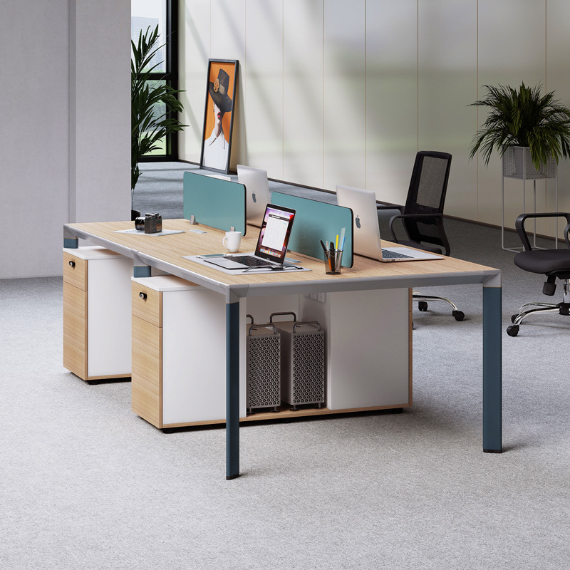 Modell KW002 Modern Workstation Set i Bulk - 4-Person Kommersiellt kontorsbord med stolar för kontorsbyggnader